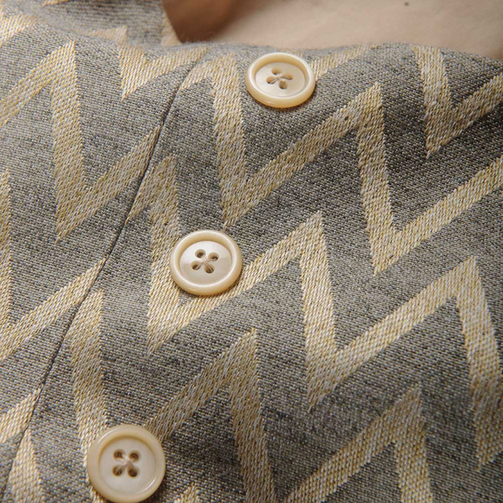 Surjupe serre-taille à bretelles beige et grise, motif chevrons, ceinture Steampunk Made in France