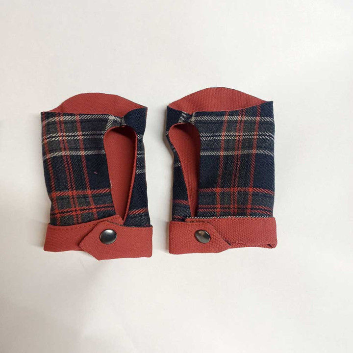 Navy blue and red orange short gauntlets, elegant handwarmers, Made in France