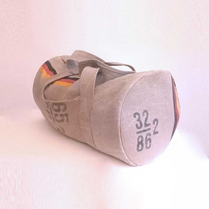 Handmade duffle bag, upcycled German and French mail bags, Fun gift idea