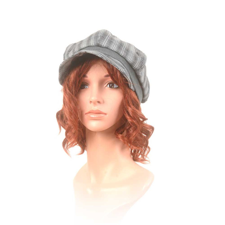 Grey checkered newsboy cap hat, vintage cotton, Made in France