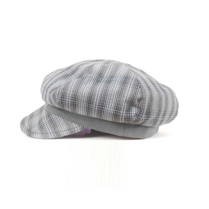 Grey checkered newsboy cap hat, vintage cotton, Made in France