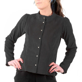 Veste femme ajustée, velours côtelé noir extensible, col officier, Made in France, création artisanale