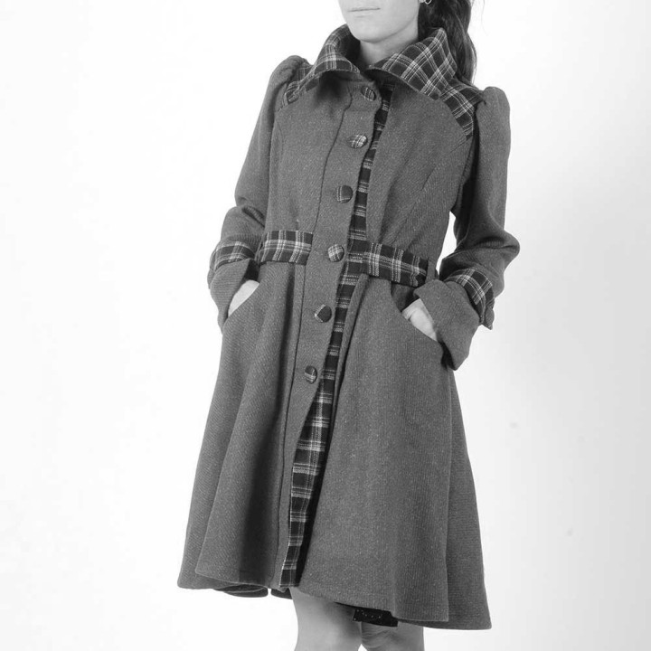 Manteau femme très évasé et ceinturé à grand col, Vêtements rétro, fabrication artisanale française