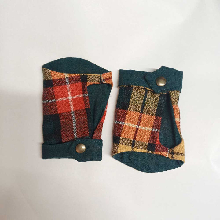 Gantelets écossais lainage rouge vert jaune, Mitaines élégantes made in France