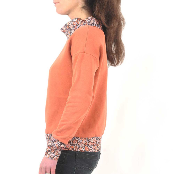 PROTOTYPE Sweat orange brique détails fleuris, Fabriqué en France