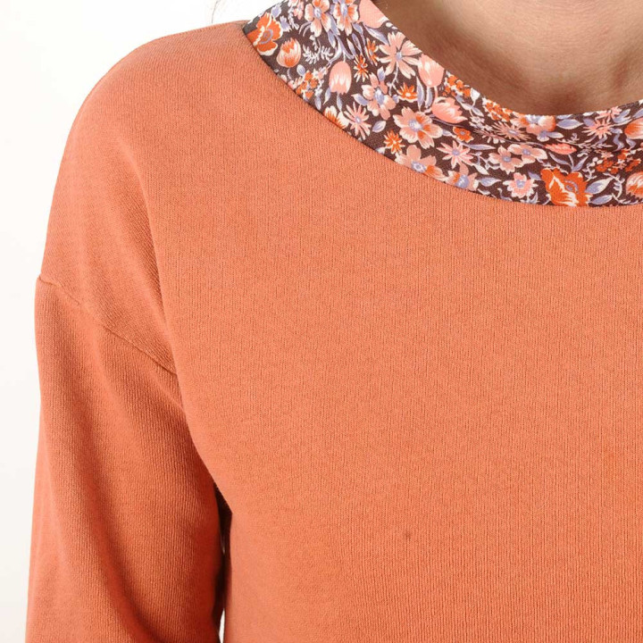 PROTOTYPE Sweat orange brique détails fleuris, Fabriqué en France