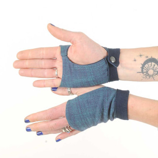 Blue fingerless gauntlets, vintage cotton, Made in France