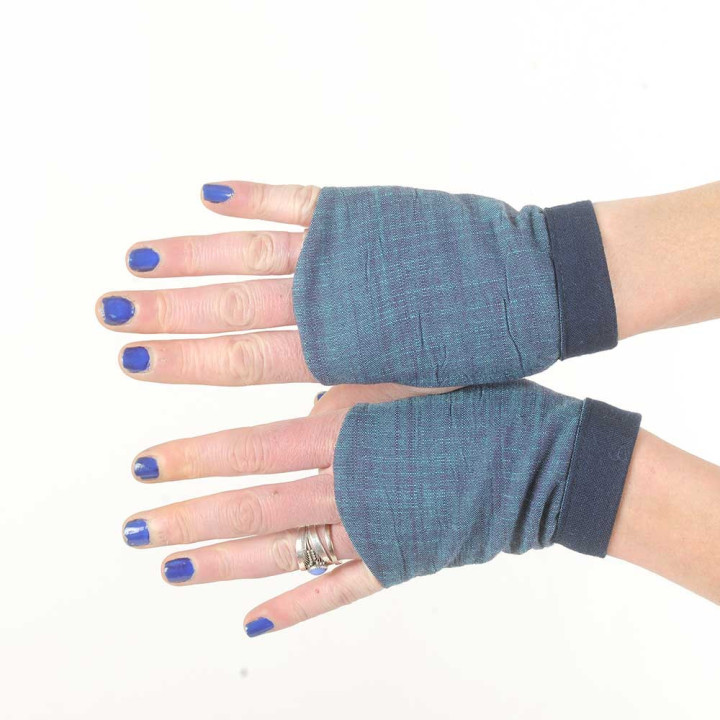Gantelets mitaines originales coton vintage tons de bleu, Fabrication artisanale, Faits main en France