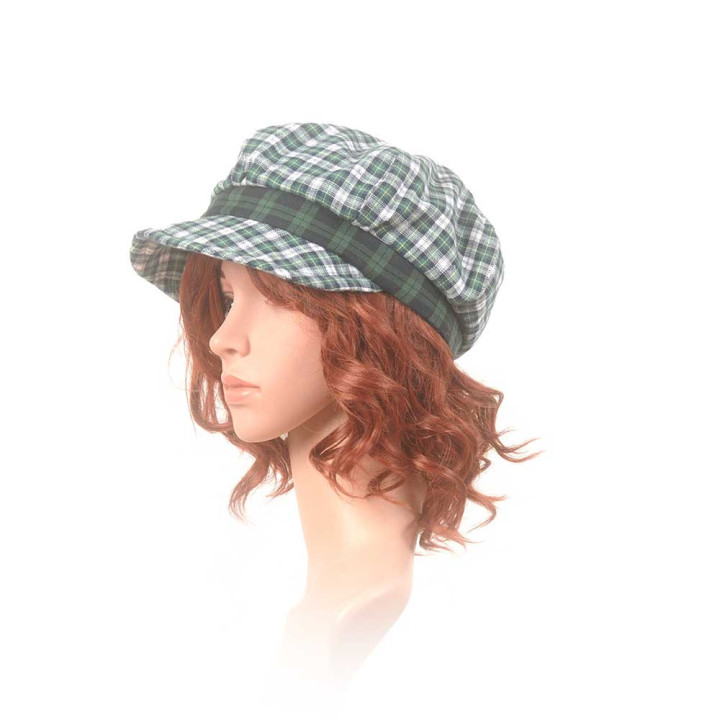 Casquette gavroche écossaise verte, tissu vintage, Fabrication française