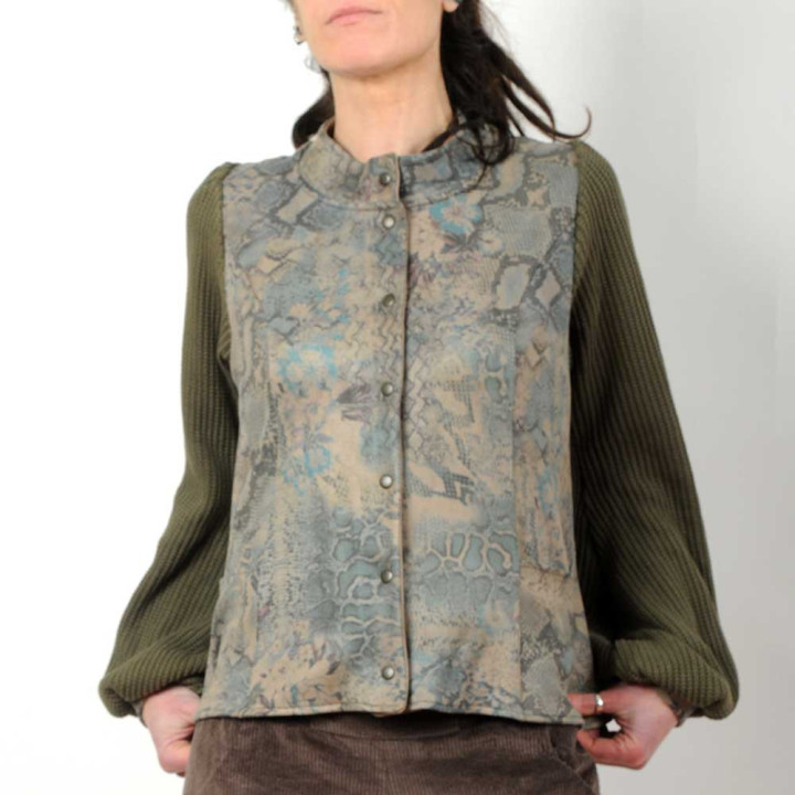 Women’s unique jacket fitted back printed suede handmade finishing France