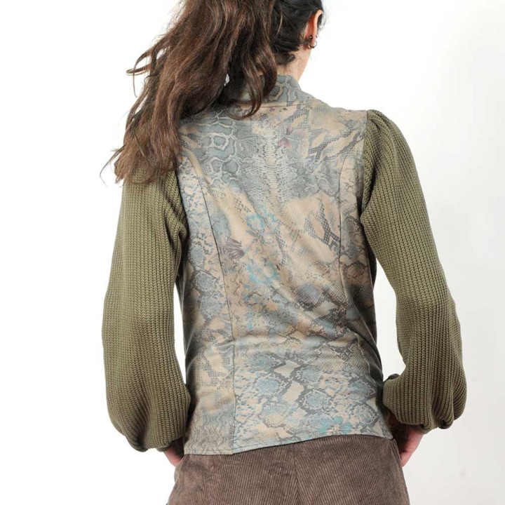 Veste Femme Suédine Imprimée Maille Kaki Pièce Unique Fait Main France | MALAM