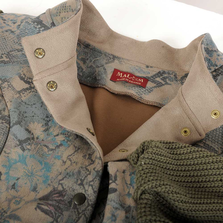 Detail of unique women’s jacket officer collar snap buttons MALAM label made in France