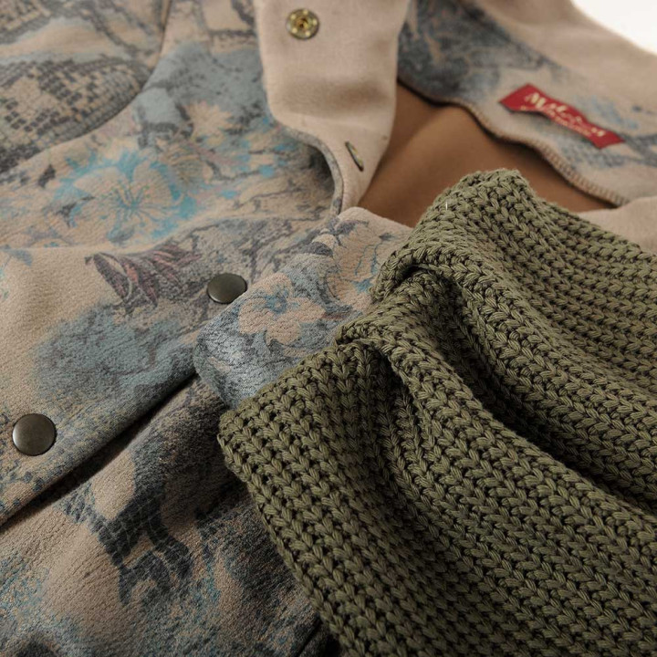 Women’s Fitted Printed Suede Jacket Khaki Knit One Of A Kind Handmade In France | MALAM