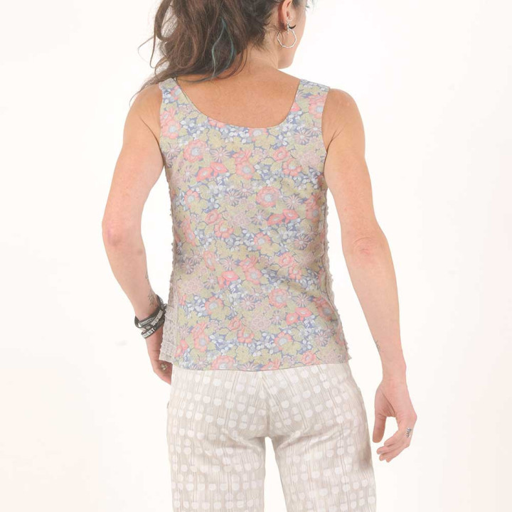 Summer Sleeveless Top Floral Cotton With Stretch Lace Side Panels One Of A Kind Handmade In France | MALAM