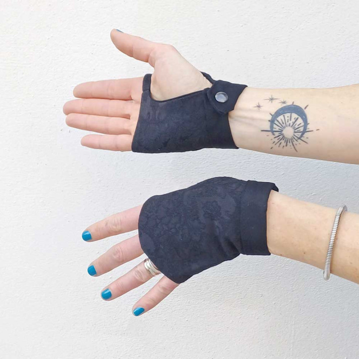 Women’s Floral Black Fingerless Gloves Handmade In France | MALAM