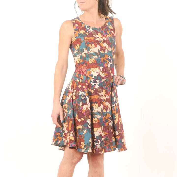 Robe femme viscose imprimée fleurs dos dentelle création artisanale originale fabriqué en France atelier MALAM