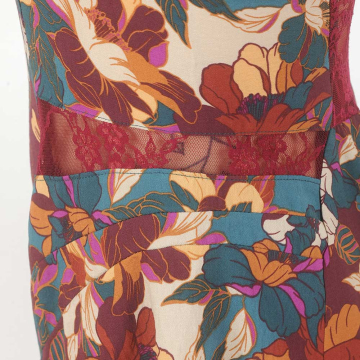 Robe Femme Viscose Imprimée Dos Dentelle Framboise Fait Main France | MALAM