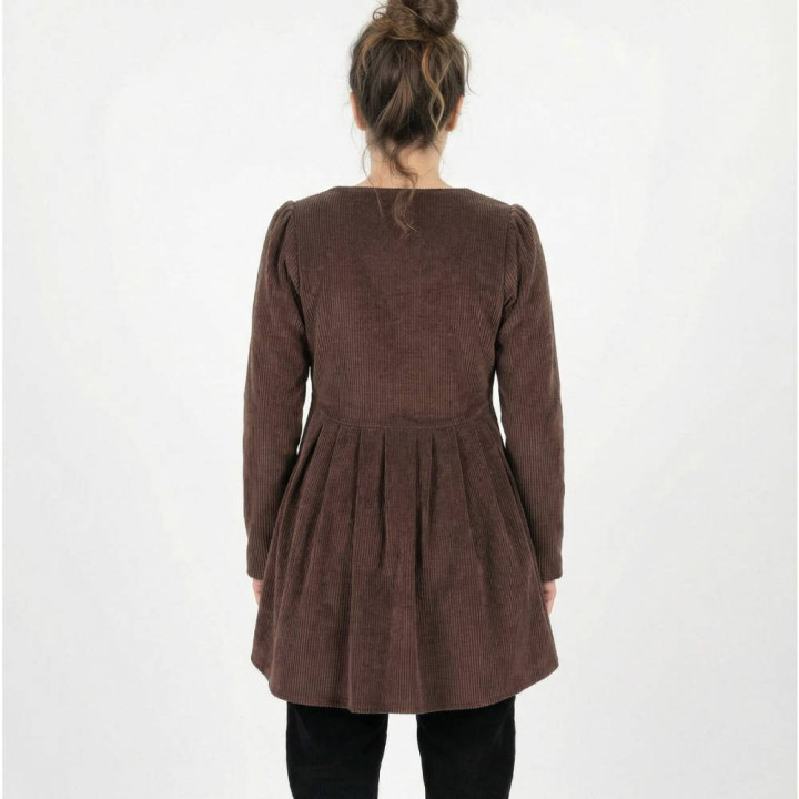 Original brown corduroy redingote, artisanal piece from MALAM.