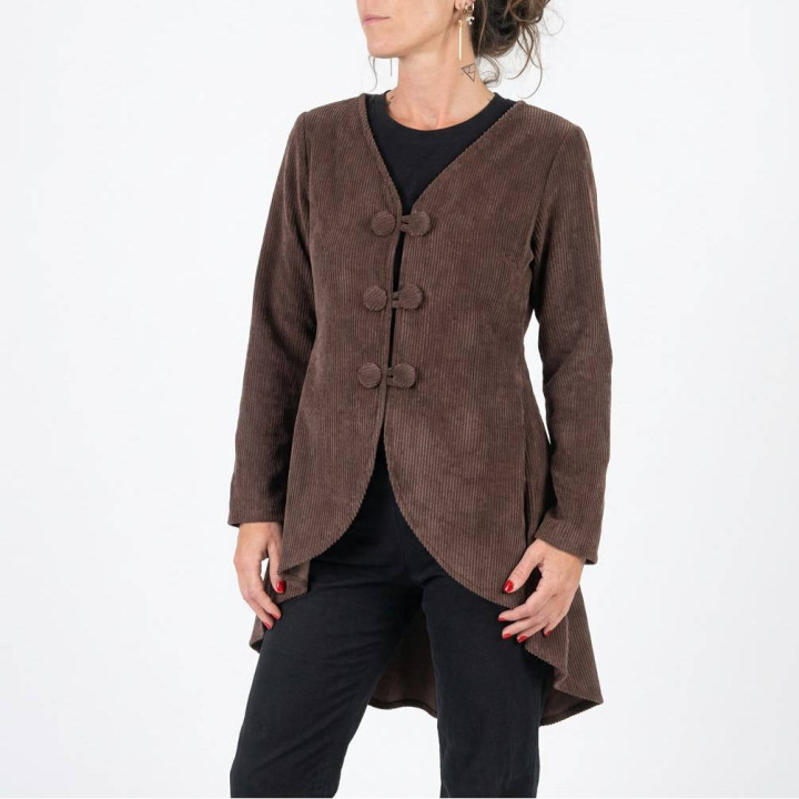 Women’s brown corduroy frock coat, handmade MALAM creation