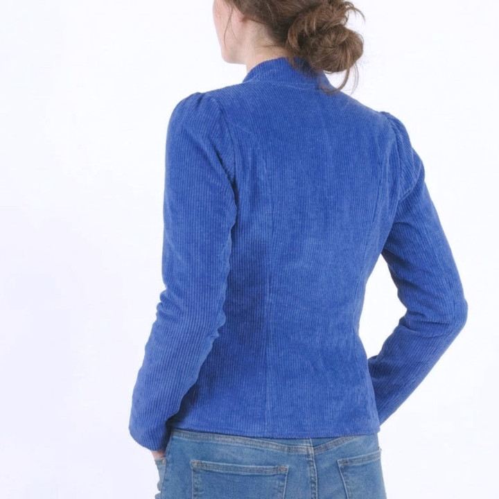 Unique royal blue corduroy womens jacket from MALAM’s workshop, handmade apparel