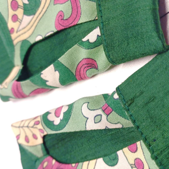 Retro green floral printed fingerless gloves, creative handmade accessory by French designer Malam