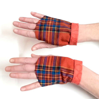 Red and blue tartan fingerless gloves, handmade MALAM creation
