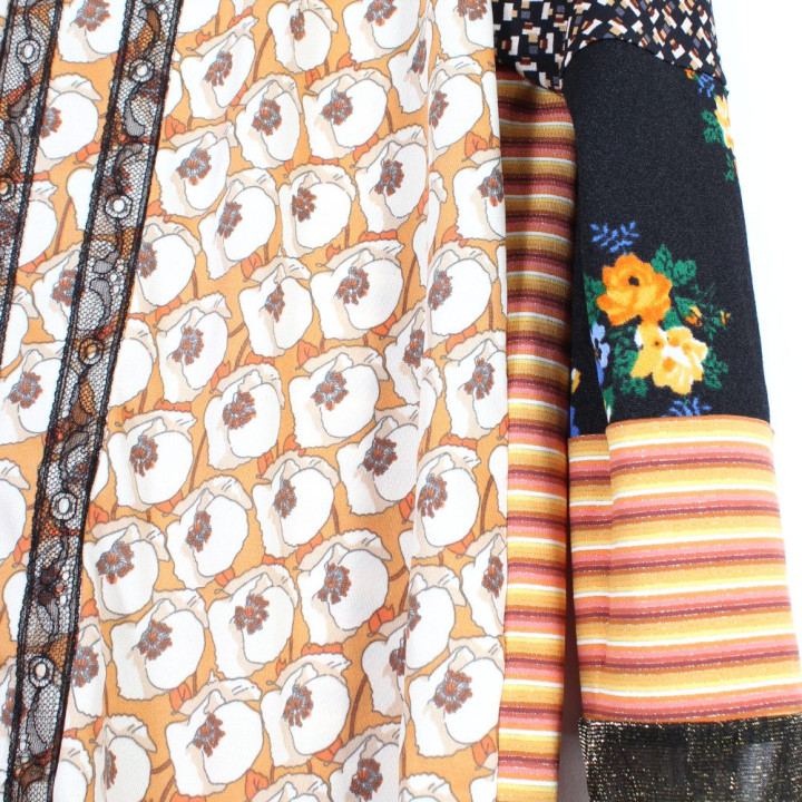 Women’s Orange Black Yellow White Patchwork Jersey And Floral Mesh Top One Of A Kind – MALAM Handmade in France