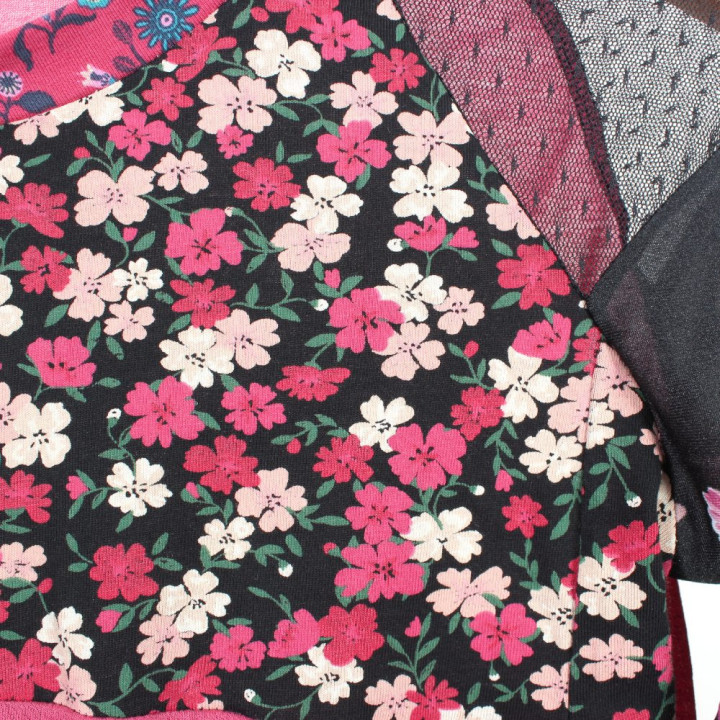 Top Femme Patchwork Fleuri Rose Noir Vert Dentelle Résille Pièce Unique – MALAM Made in France