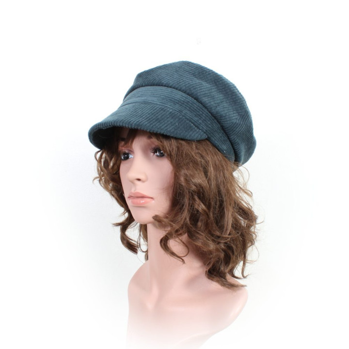 Handmade womens cap, Malam designer accessories, blue grey corduroy