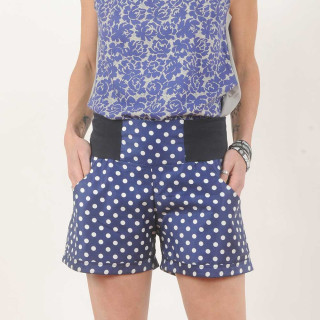 Short Femme Eté Coton Bleu Pois Blancs - MALAM Fabrication Française