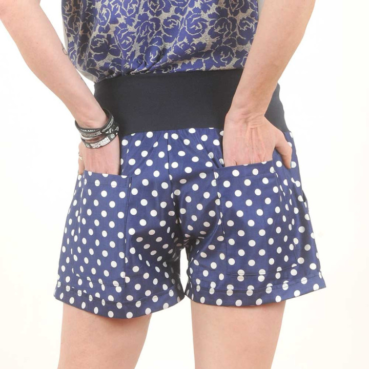 Short Femme Eté Coton Bleu Pois Blancs - MALAM Fabrication Française