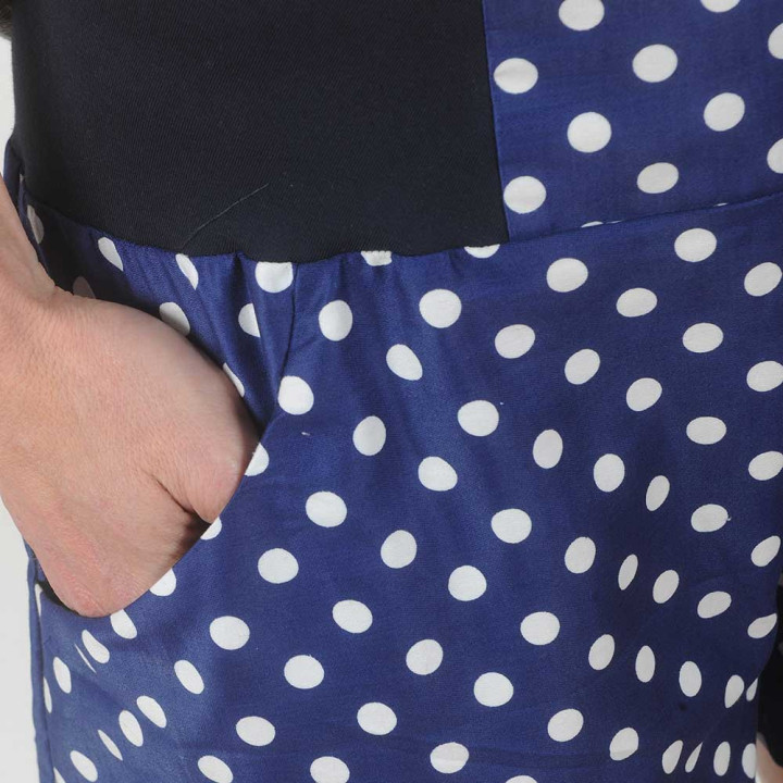 Short Femme Eté Coton Bleu Pois Blancs - MALAM Fabrication Française