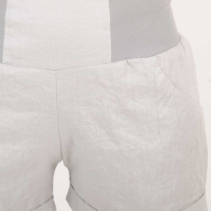 Womens Pale Grey Summer Shorts, Crinkled Linen - MALAM - Made in France