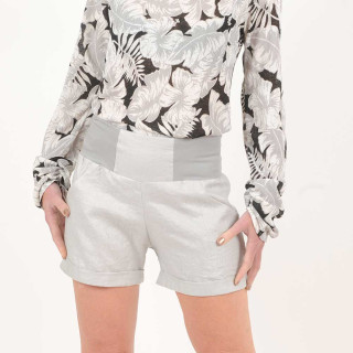 Short femme été artisanal lin gris clair made in France