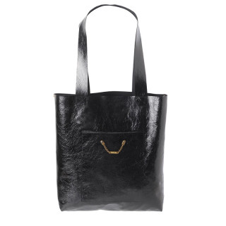 Sac cabas élégant fait main cuir noir vernis, idée cadeau femme