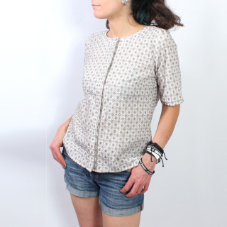 Womens handmade white and brown embroidered cotton summer shirt