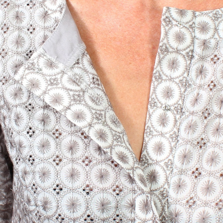 Women's Embroidered Cotton Shirt, Vintage Lace Detail, Handmade in France