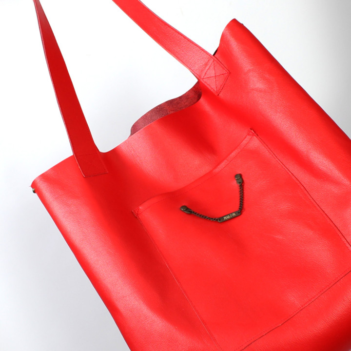 Sac cuir rouge cabas, fabrication artisanale française