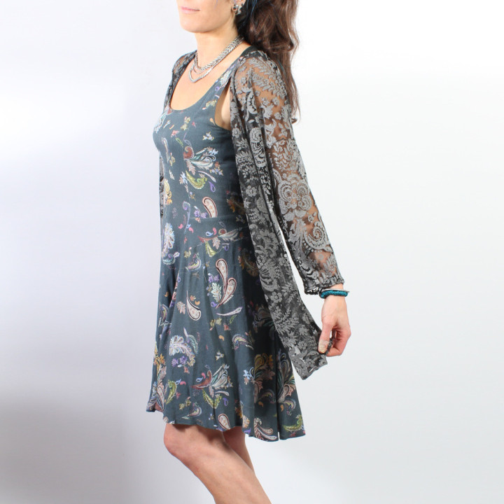 Womens designer cardigan, handmade from grey and black mesh, French atelier