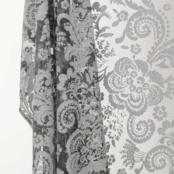 Gilet long résille dentelle transparente arabesques grises, Made in France