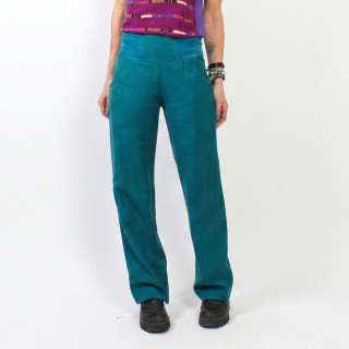 Womens duck blue supple pants, wide legs, designer clothing handmade in France