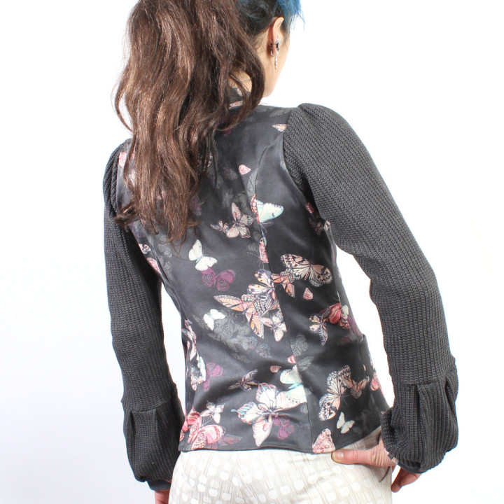 Veste femme originale créateur ajustée extensible motifs papillons pièce unique made in France
