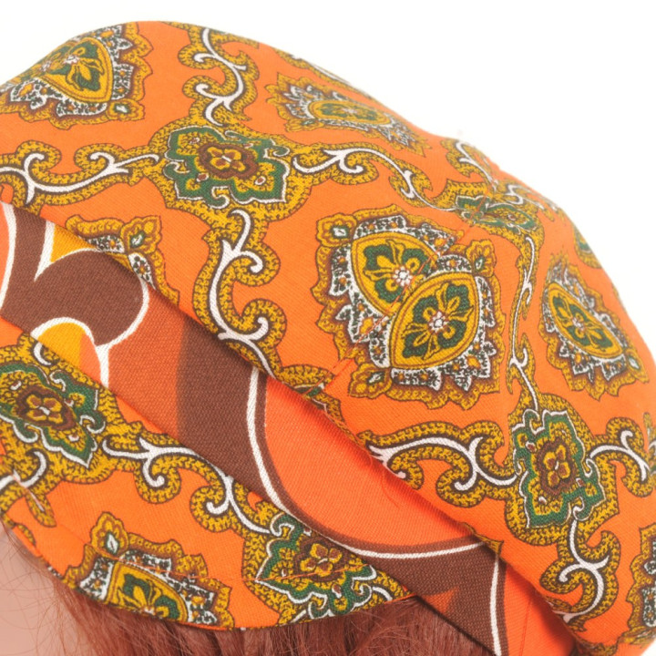 Casquette Gavroche Femme Eté Coton Vintage Orange Vif Imprimé | MALAM Made in France