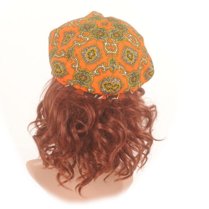 Casquette Gavroche Femme Eté Coton Vintage Orange Vif Imprimé | MALAM Made in France