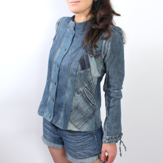 Womens unique upcycled denim jacket, handmade clothing from France