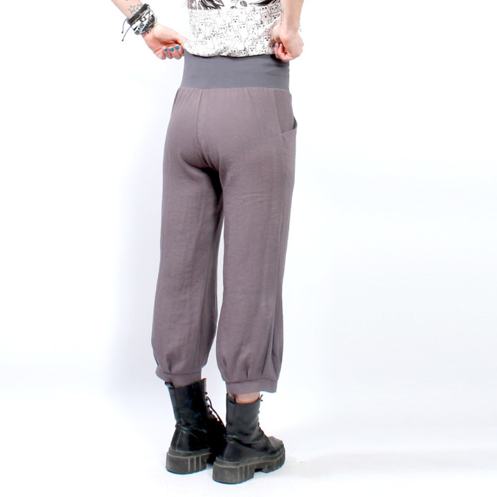 Pantalon Femme Lin Lavé Gris Foncé, Ceinture Extensible, Fait Main en France | MALAM