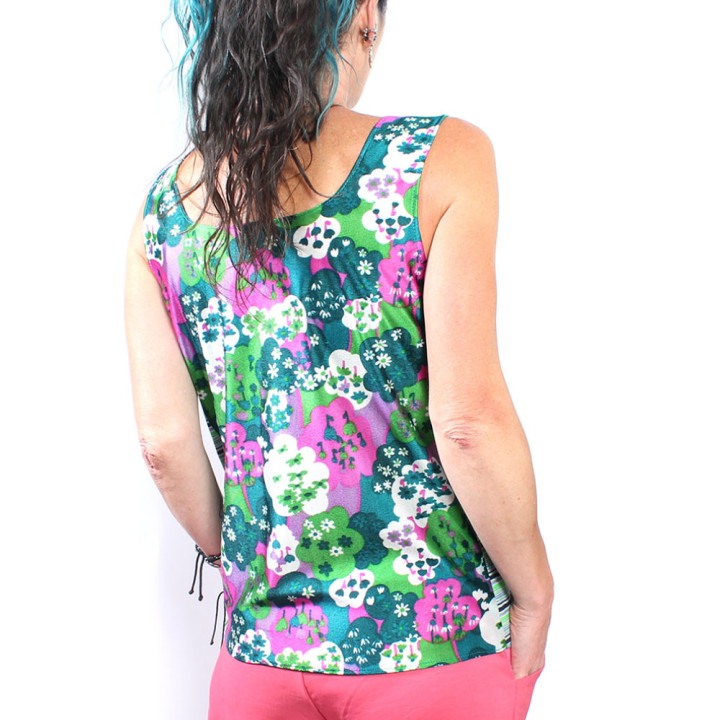 Green and purple floral tank top, vintage fabric, MALAM - Made in France