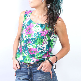 Green and purple floral tank top, vintage fabric, MALAM - Made in France