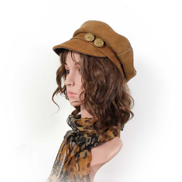 Casquette originale forme képi femme en cuir marron recyclé, création artisanale MALAM