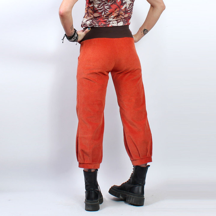 Pantalon Femme Orange Velours Côtelé Ceinture Stretch | MALAM, Made in France